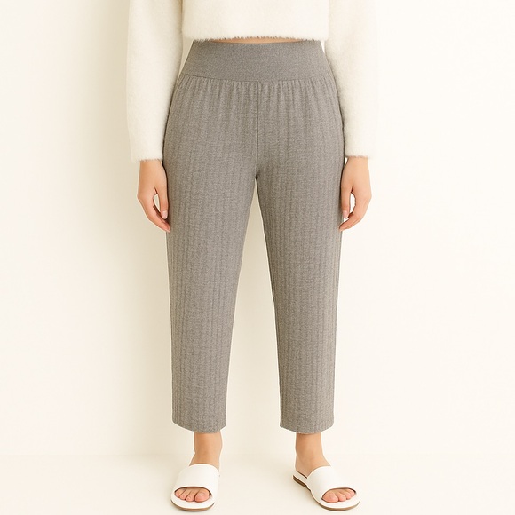 Black & White Micro-Stripe Smocked Waist Pants | Casual Lounge Pull-On Pants - Picture 2 of 9